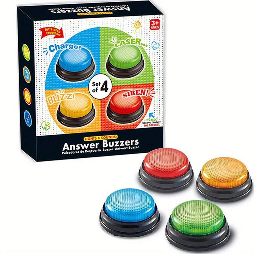 4pcs New 4Colors Answer Buzzers with Lights and Sound Trivia Games Game Buzzers Family Feud Jeopardy Buzzer for Trivia Games