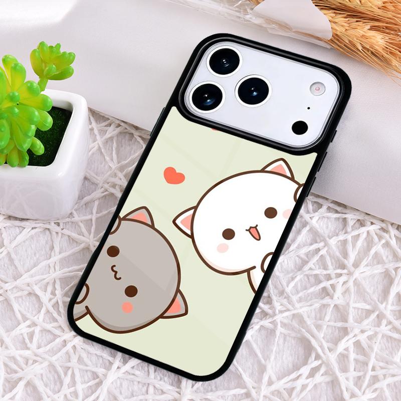 Cartoon Peach Mochi Cat Phone Case for iPhone 17 Air 16 15 11 12 14 13 Pro Max Shockproof Cover