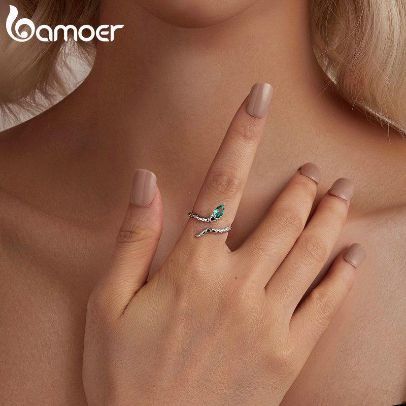 BAMOER 925 Sterling Silver Coiled Snake Ring Unique Design Ring With Formal Attire For Women Fine Jewelry Party