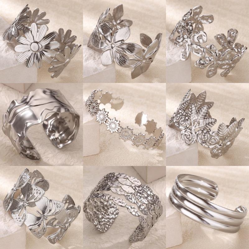 Folded titanium steel open bracelet niche temperament cold wind geometric bracelet personalized design feeling jewelry