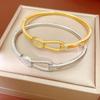 18K Gold-Plated Zircon Oval Bangle with Rhinestones - Elegant Luxury Bracelet for Women
