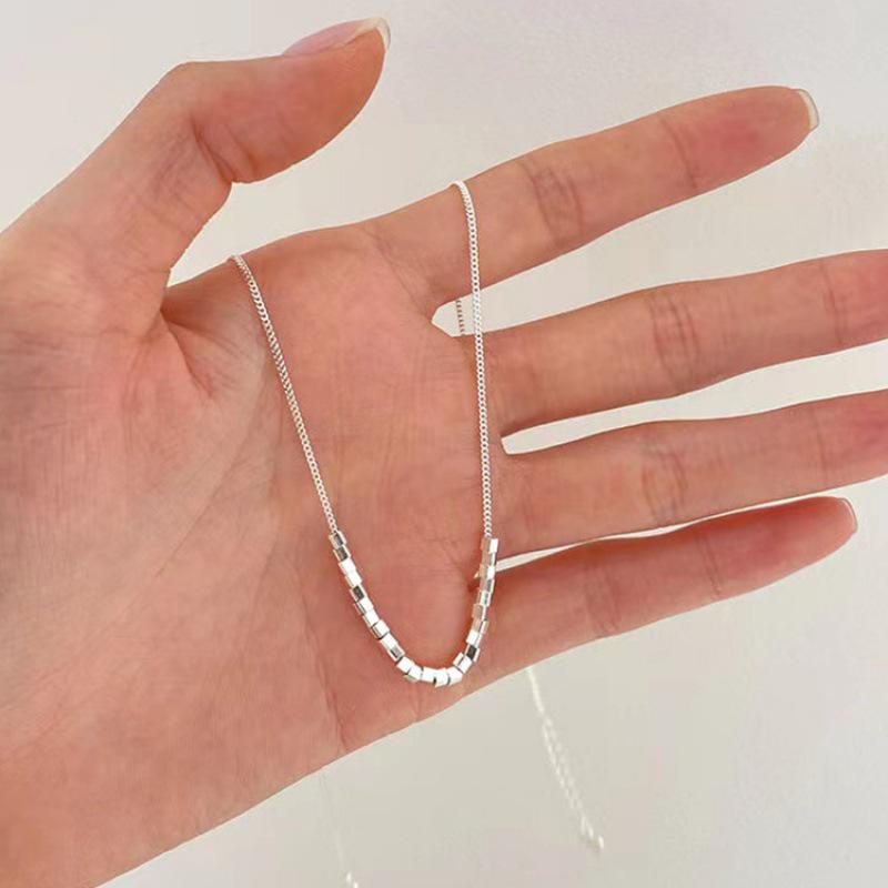 Sterling Silver Geometric Square Necklace: Light Luxury Summer Style for Women