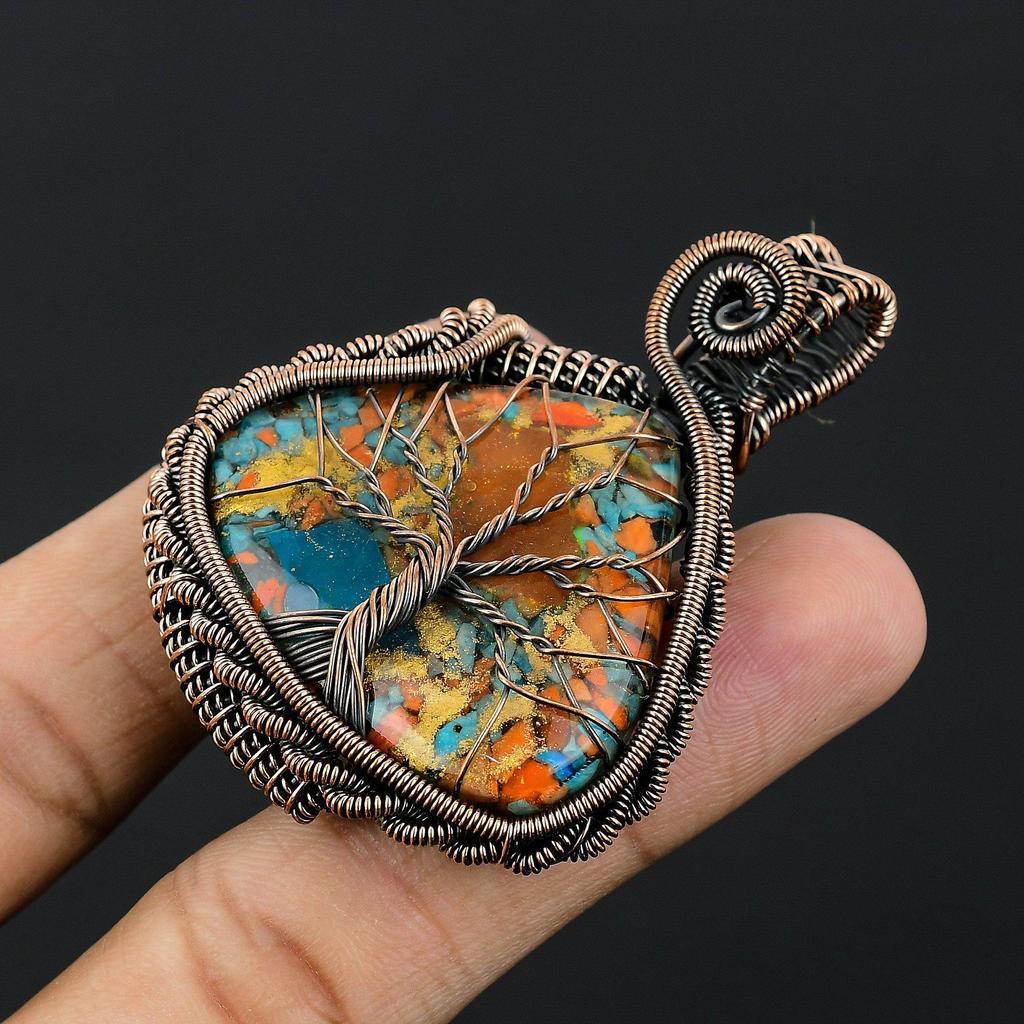 Tree Of Life Multi Copper Turquoise Pendant Gemstone Jewelry, 999 Copper Wire Wrapped Handmade Pendant, Latest Design Jewelry