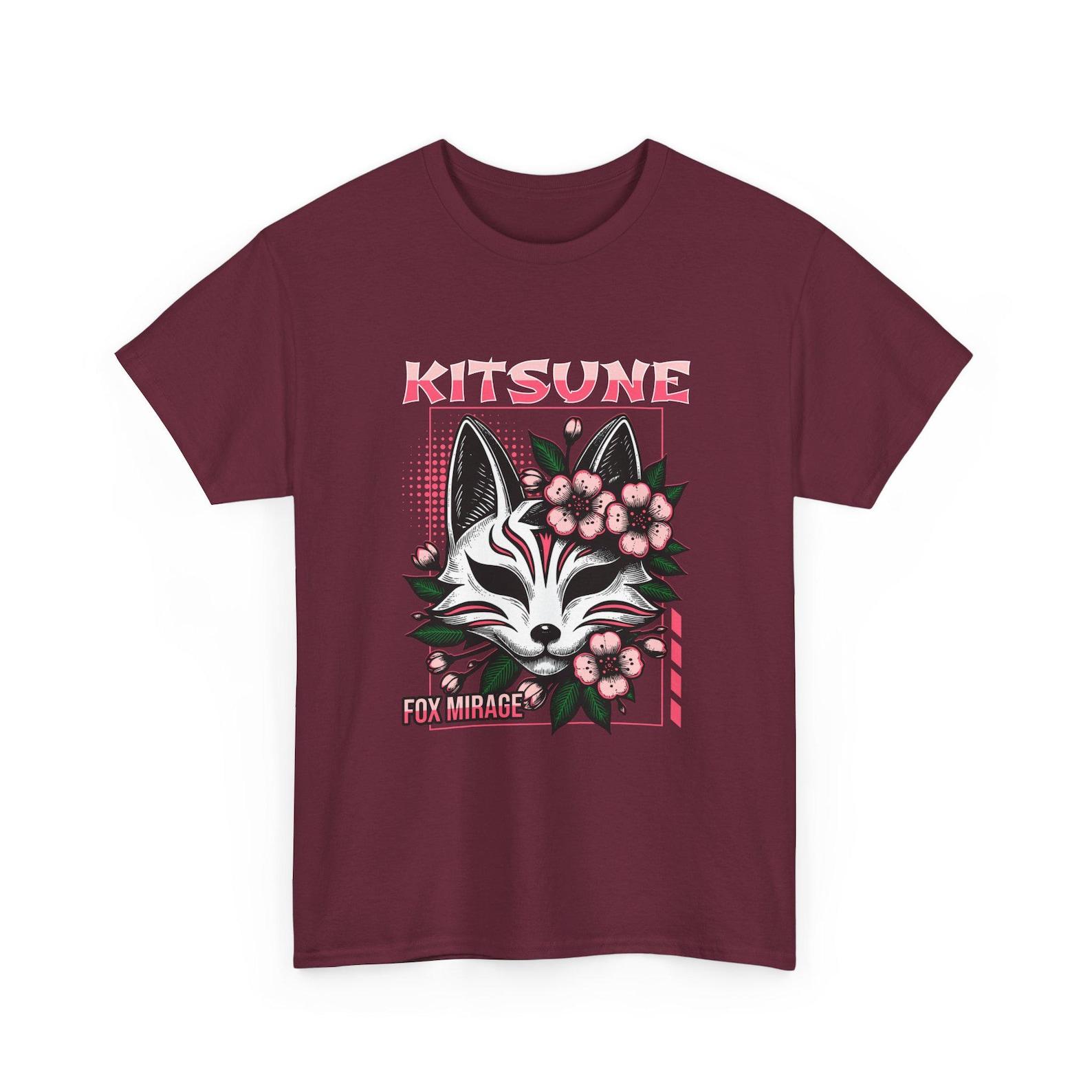 Kitsune Fox Mask Floral Tee | Japanese Fox SpiriT-Shirt | Flower Shirt | Anime 3XL