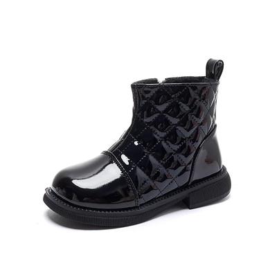 Mädchen Baumwolle Glänzendes Leder Stiefel 2024 Herbst Winter Neu Warm Kleine Prinzessin Rutschfest Mode Kinder Kurze Stiefel Glänzend