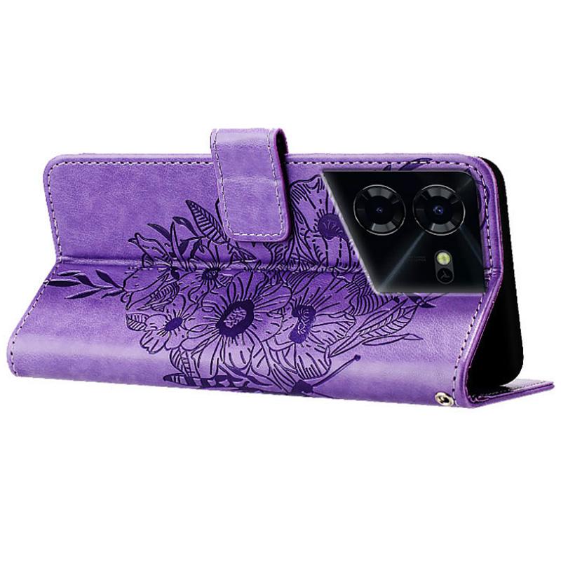 For TECNO Pova 5 4G Wallet Case with Wrist Strap Butterfly Imprint Leather Phone Cover