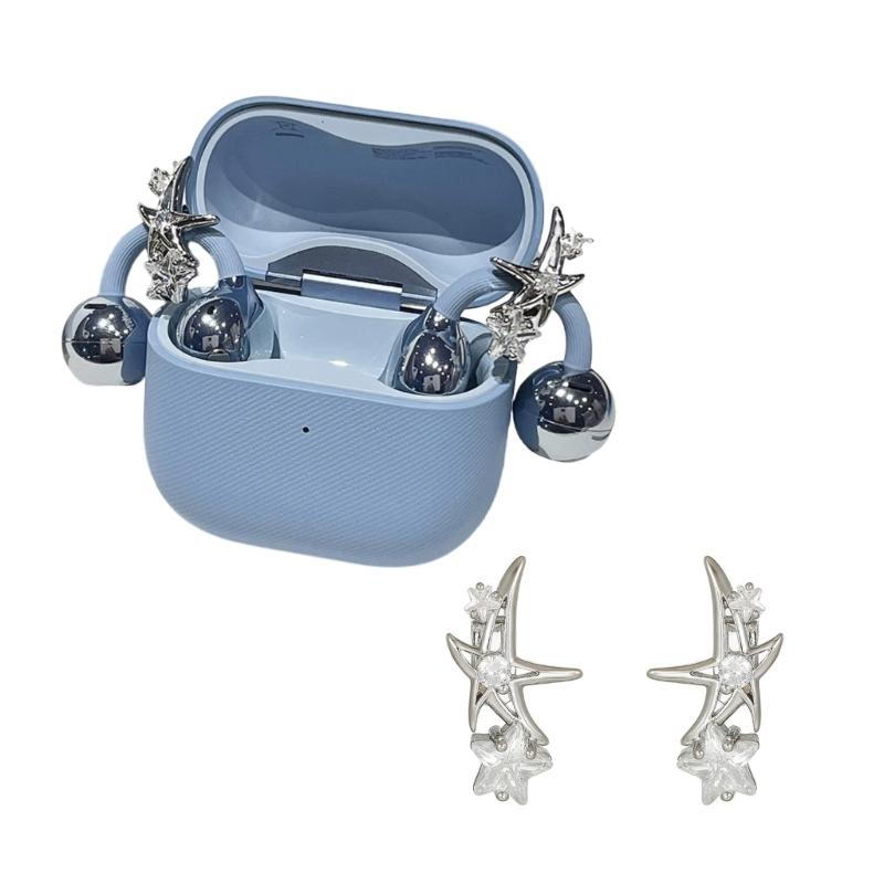 Sparkling Moon Star Earphone Clips Full Zircons Studded Crystal Designs Accessories Easy Installation for Decorations