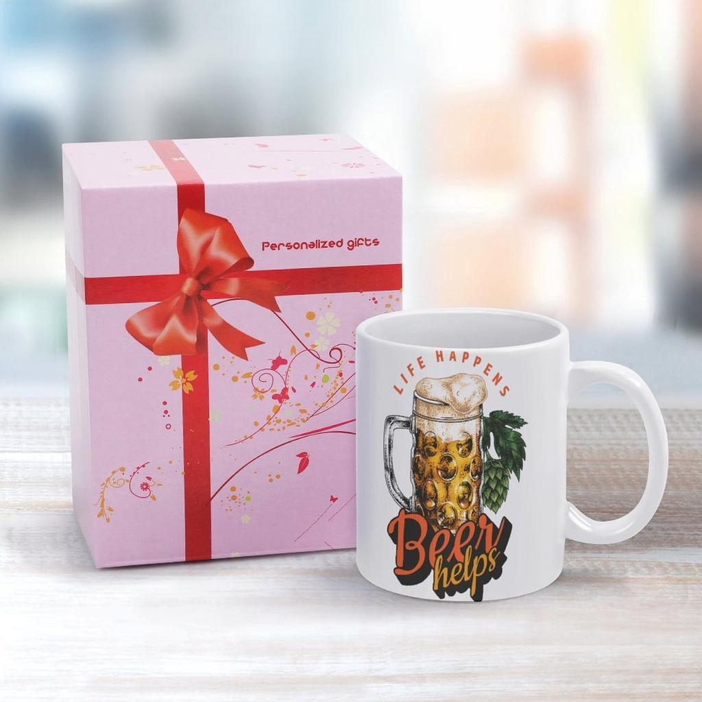 1pc 11oz Ceramic Coffee Mug with Double-Sided Print for Beer Lovers, Everyday Drinkware, Great Party Gift Idea