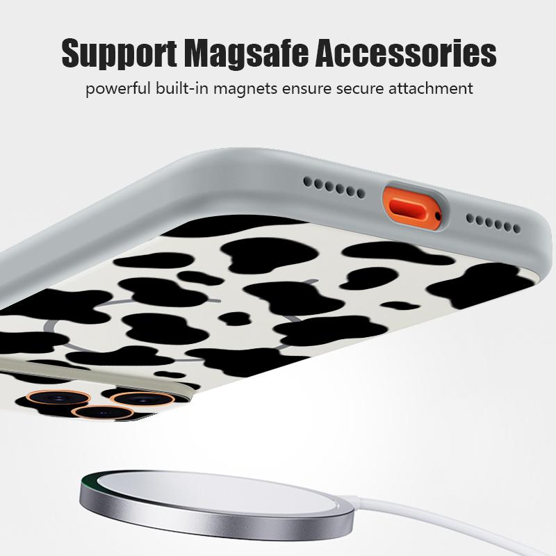 Cow Print Magnetic Phone Case For iPhone 17 Pro 16 15 14 13 Pro Max For Magsafe Wireless Charge Lens Protect Hard Back Cover