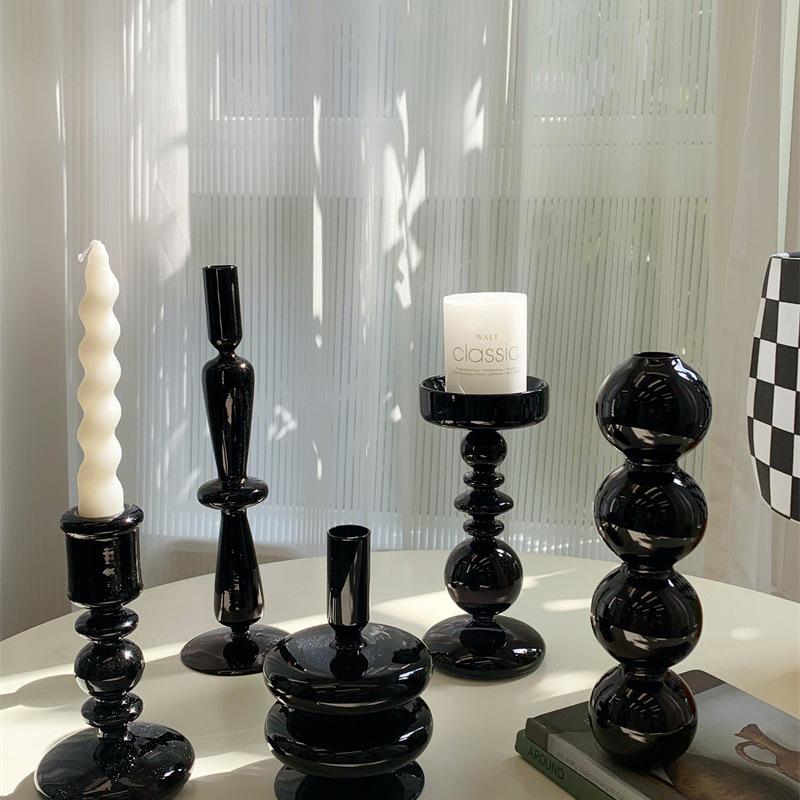 Nordic Black Glass Candle Holder: Luxurious Home Decor for Living Room Desktop