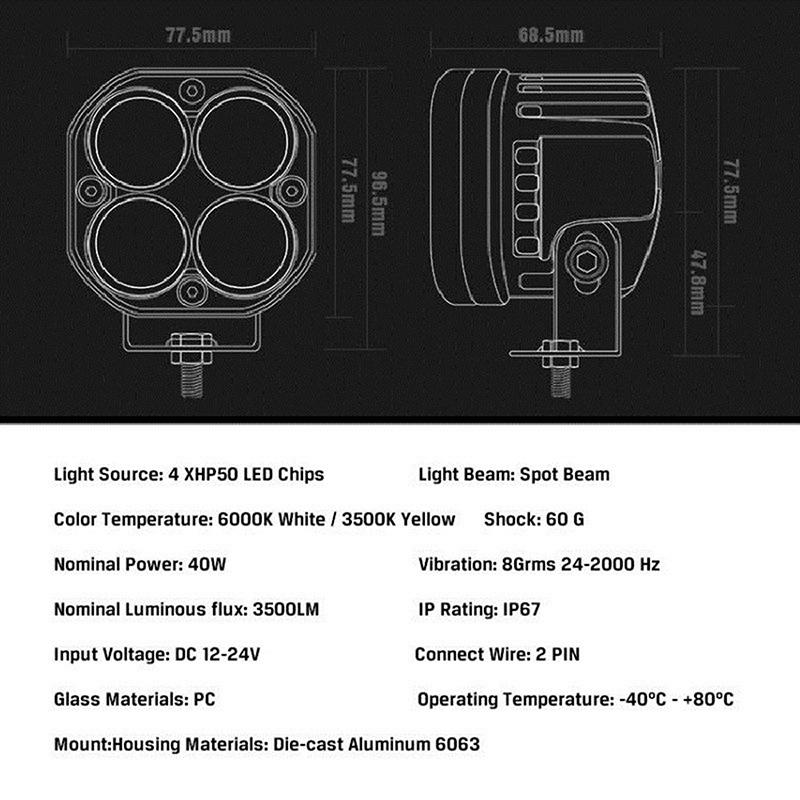 3inch Waterproof LED Work Lights 3500K Cubes Fog Lamp Bar Pods Spot Light for Off Road ATV UTV Truck Boat Motorcycle Accessories