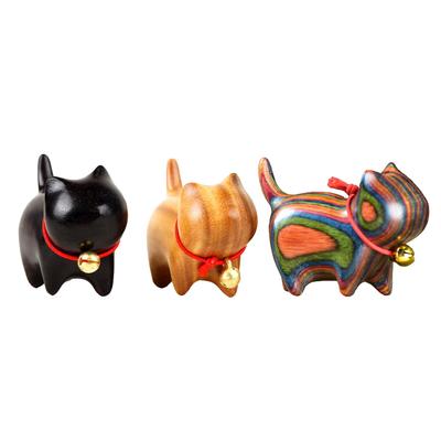 Sac Taske Wooden Cat Mini Tabletop Cat Cat Decor of 3 Figurine, Ornament, Merchandise, Gift, Maneki-neko (Set Colors)