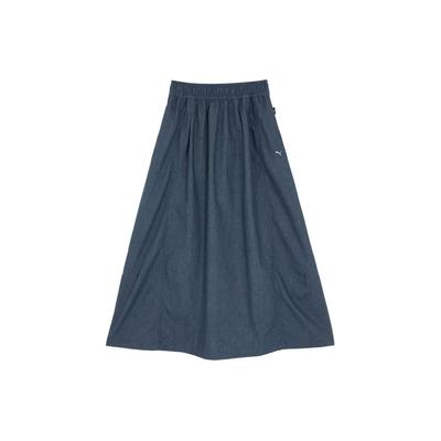Solid Color Breathable Loose Mid Waist Casual Long Skirt Women Skirts Navy-Blue 627748-59