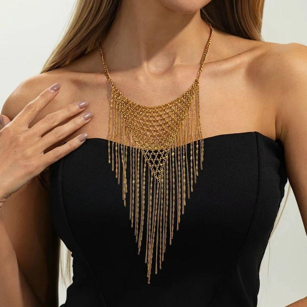 Zinc Zinc Zinc Alloy Multi-Layer Tassel Necklace Non Tarnish Multi Strand Chain Necklace Light Luxury Style