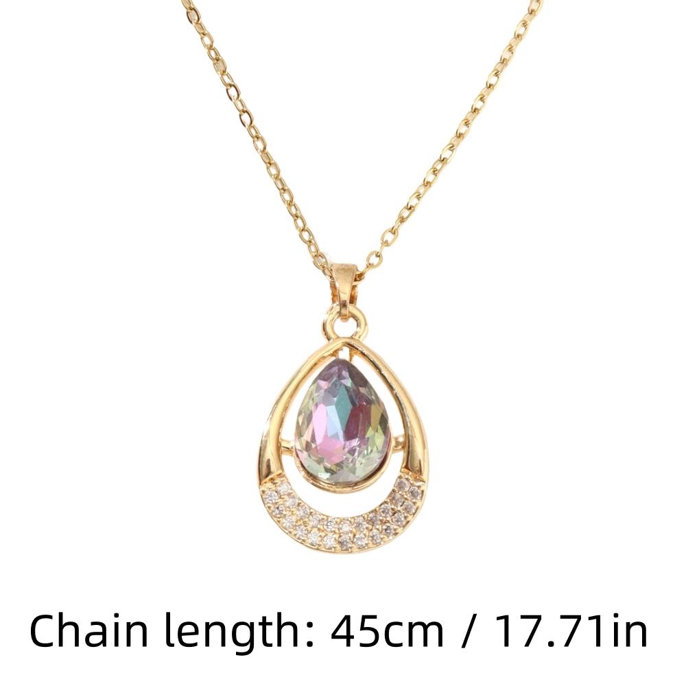 Teardrop Shape Colored Rhinestones Pendant Necklace for Women Golden Stainless Steel Chain Wedding Party Jewelry Accessories