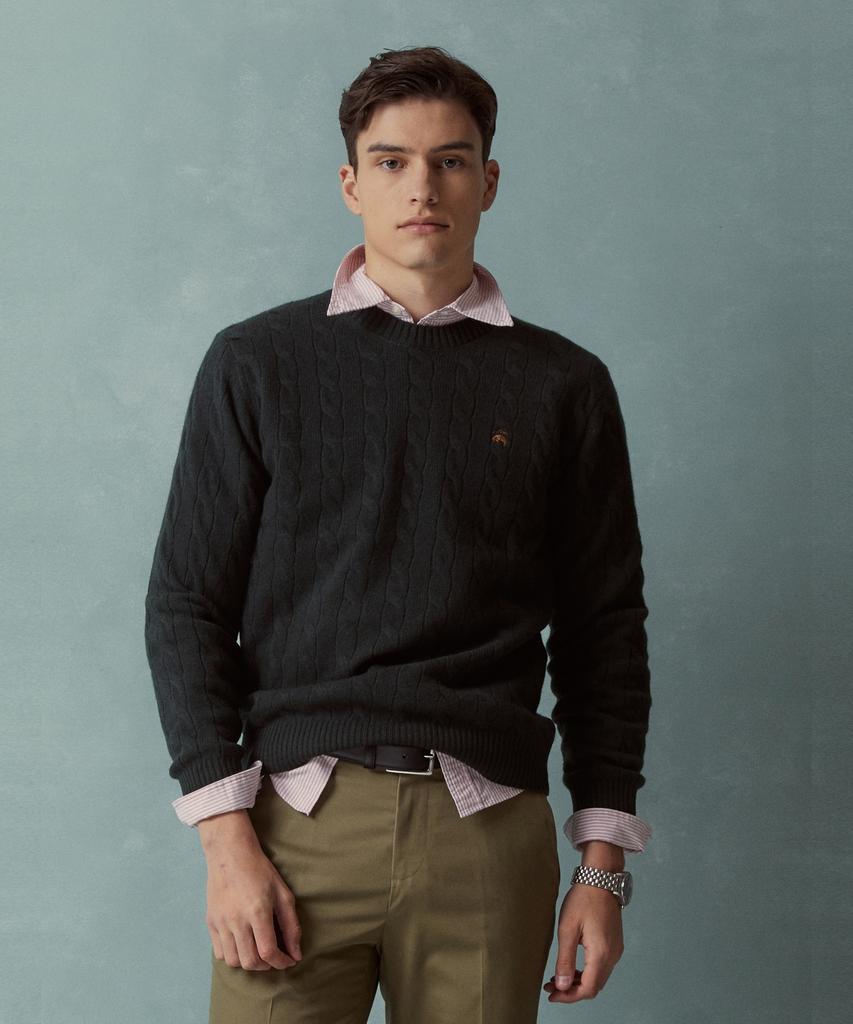 BROOKS BROTHERS Wool Cable Sweater (Dark Green) (Bbwrmbf401)