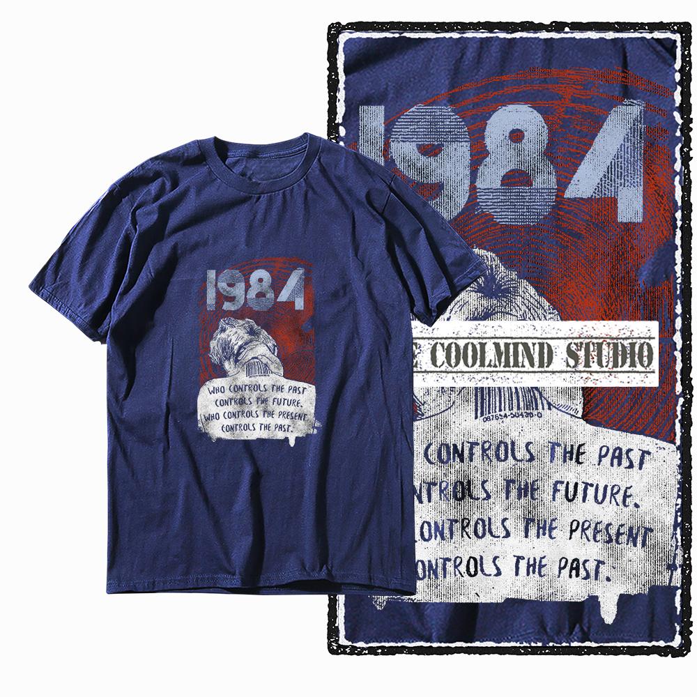Coolmind X0019 Bavlna velká velikost potisk 1984 Exkluzivní grafické pánské tričko volné s kulatým výstřihem pánské tričko ležérní tričko pro muže trička
