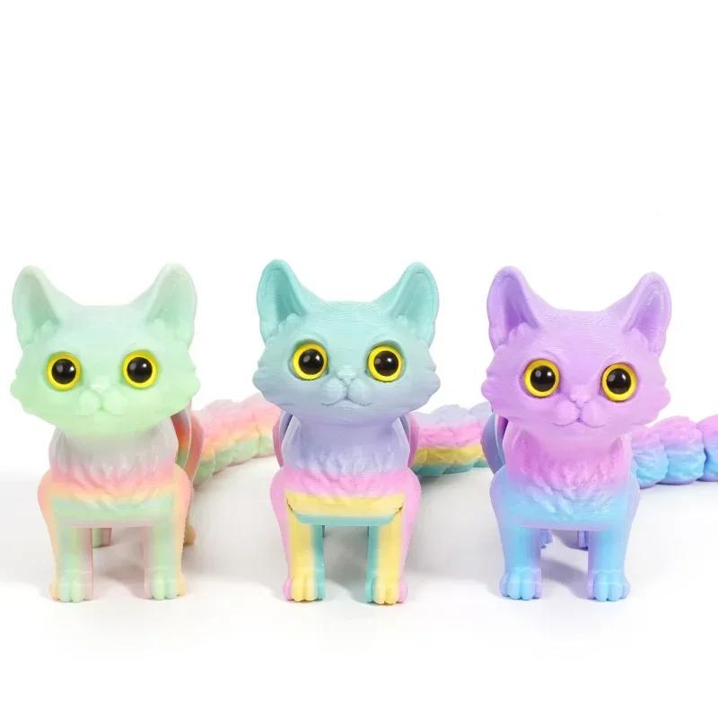 Creative 3d Printing Cute Cartoon Kitten Shape Luminous Color Ornaments Suitable For Home Office Desktop Decoration