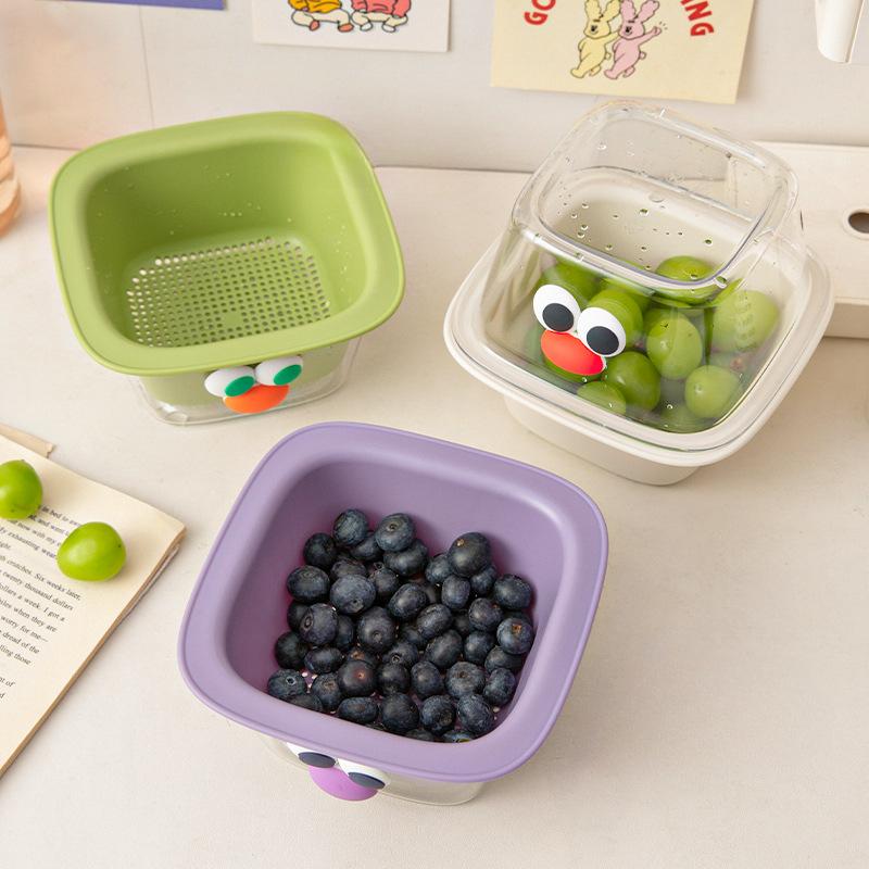 2024 New Double Drain Basket Fruit Washing Machine Cute Mini Fruit Tray Delicate Drain Basin Multi-purpose Kitchen Storage Box