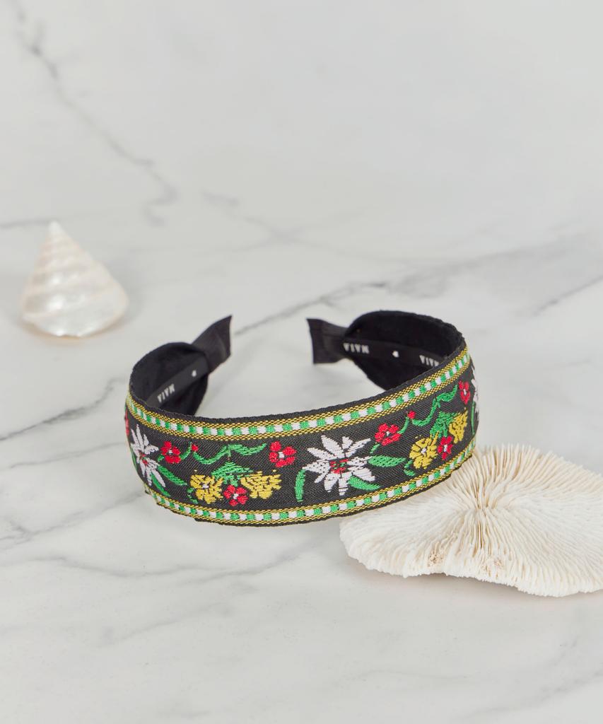 Maia Green Flower Jacquard Hairband - Plain Yellow-Green