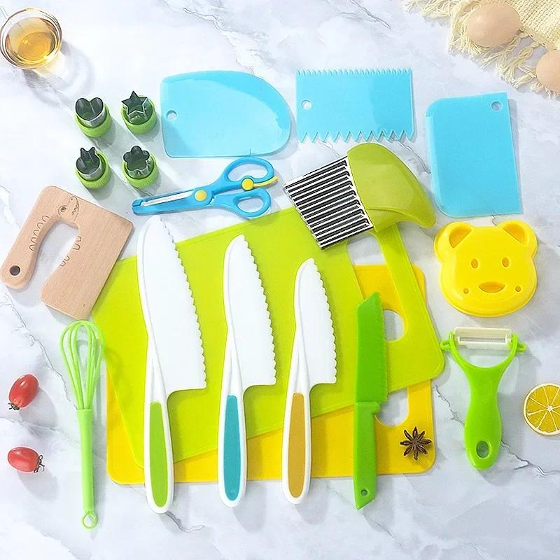 13/17PCS Kids Cooking sets Real Cooking Montessori Kitchen Tools for Toddlers Kids Safe Knives for 2/3/4/5/6/7/8 Year Old