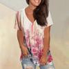 Women's Fashion Pocket V-neck Short Sleeve Plant Floral Print T-shirt Top