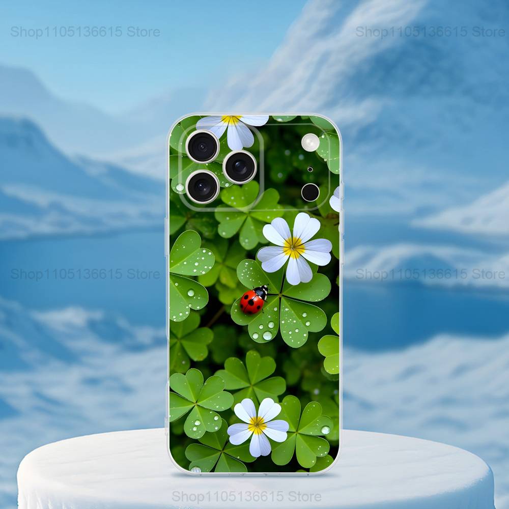 Cute Insect Ladybug For iPhone Max,14,SE,12,15,Pro,17,Plus,11,XS,Mini,16,X,13,XR,Transparent Soft Cover Case