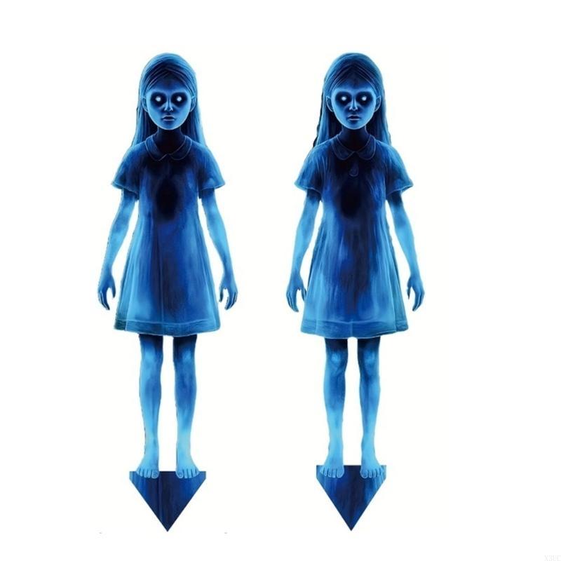 1 Set Waterproof Iron Halloween Yard Ornament 15.75in Scary Twin Sister Stake For Outdoor Haunted Grave Displays X3UC