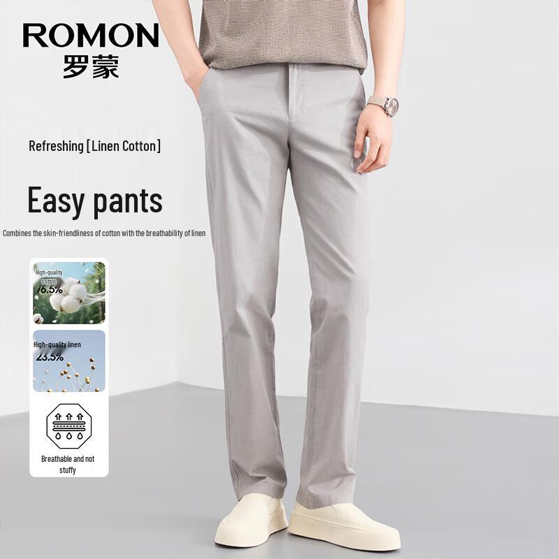Romon Men s Linen Blend Straight-Leg Business Casual Pants 33