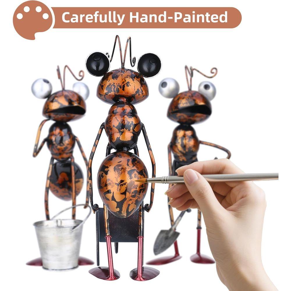 3-Piece 13" Busy Working Ants Metal Garden Stator Outdoor Decor, Unny Metal Yard Art or Home Decoration, Handmade Retro Statue G