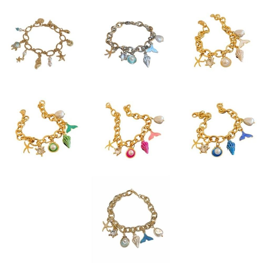 Zinc Zinc Alloy Rhinestone Pearl Starfish Beaded Bracelet Shell Beaded Hand Chain  Girls Couple Gift