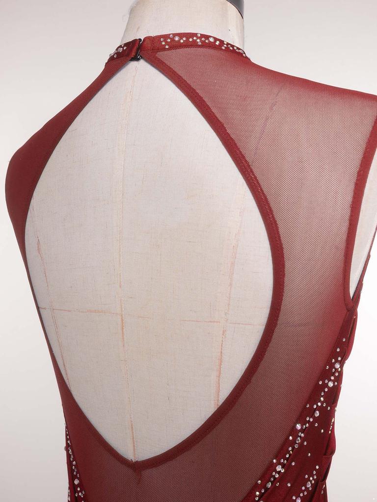 Womens Gymnastics Ballet Lyrical Dance Leotard Dress Rhinestone Embellished Mesh Skirt Dress Modern Contemporary Dance Costume