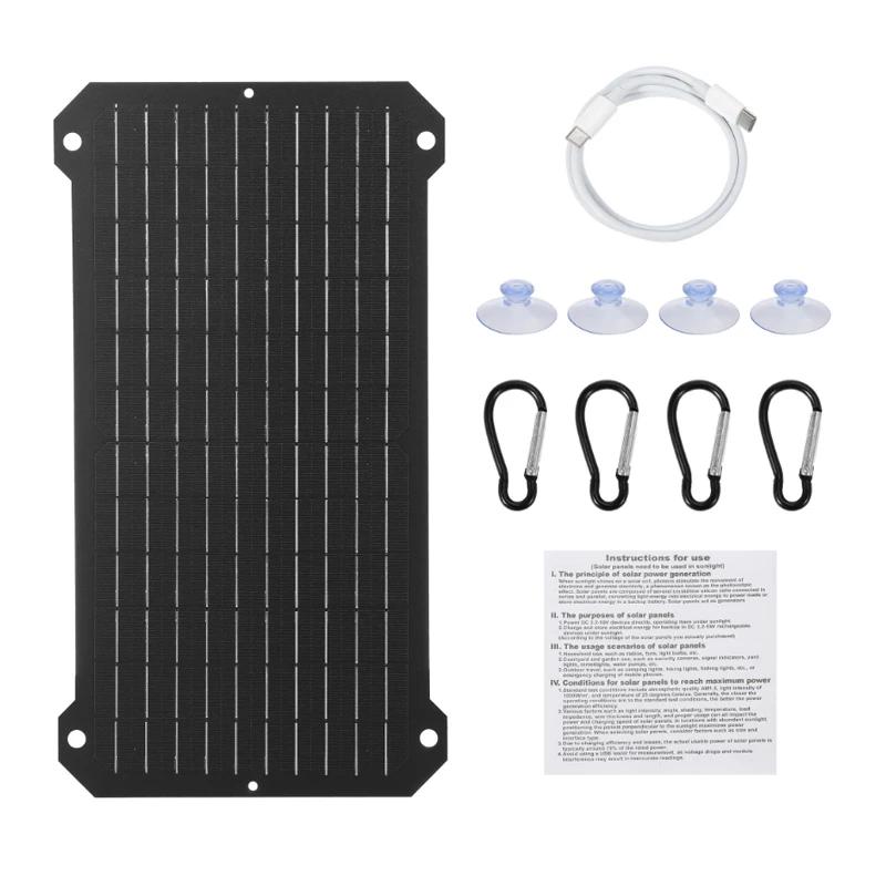 

30W Solar Panel Portable Monocrystalline USB Type-C Output Outdoor Charger Power Bank for Camping Phone Tablet Camera Fans
