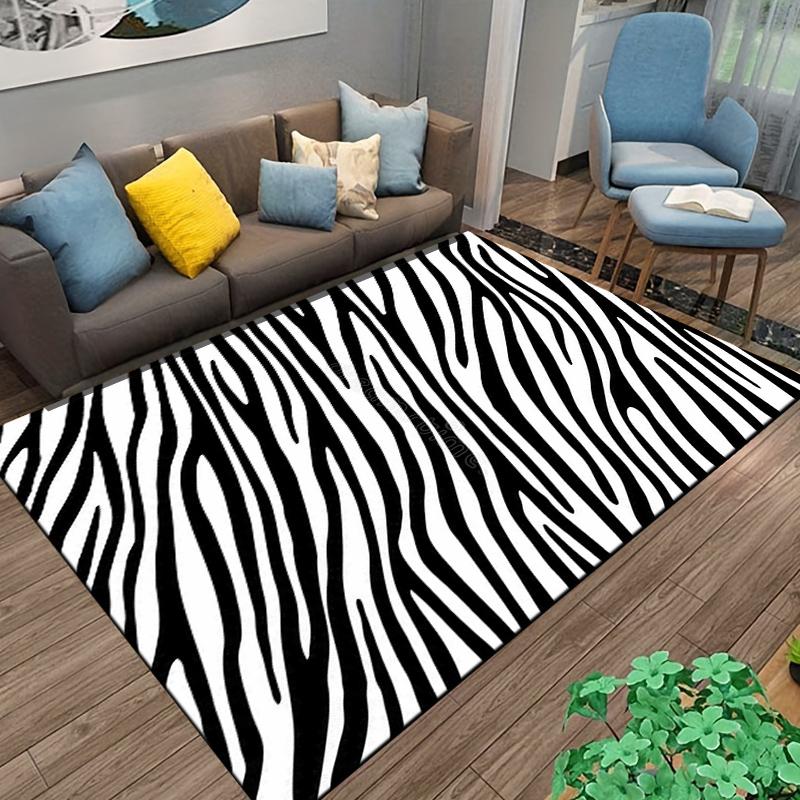 Black and White Zebra-Stripe Pattern Carpet for Home Decor and Modern Interiors Suitable for Use As an Anti-slip    for    Room and Bedroom Sofas