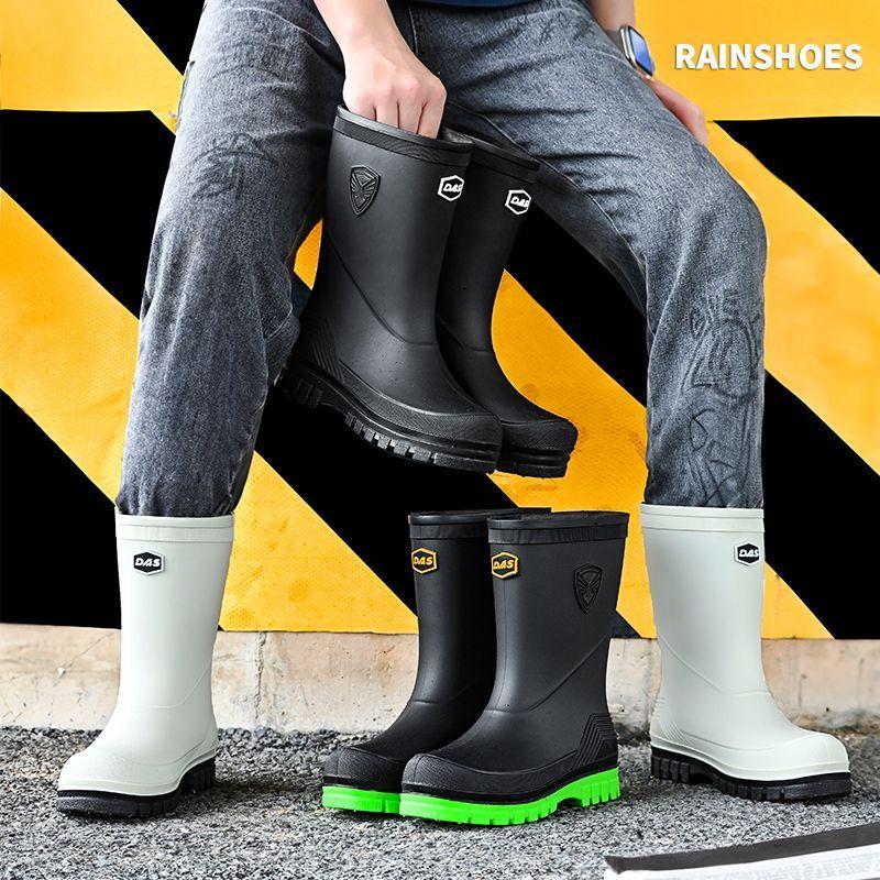 Men's PVC Mid-Tube Work Rain Boot Waterproof Durable Non-Slip Farm Kitchen Shoe for Men