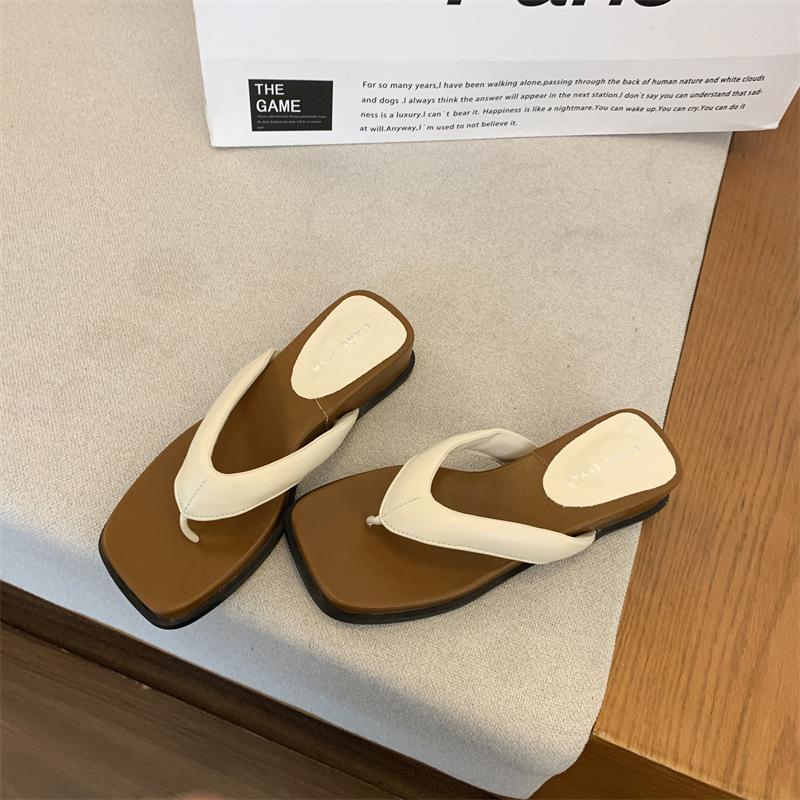 Flip-flops toe slippers summer new square head sexy flat bottom square head cool slippers