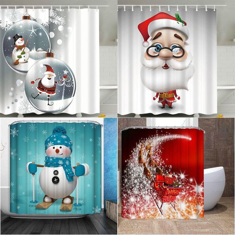 Premium Quality Christmas Snowman Waterproof Bathroom Shower Curtain With 12 Hooks For Festive Decor