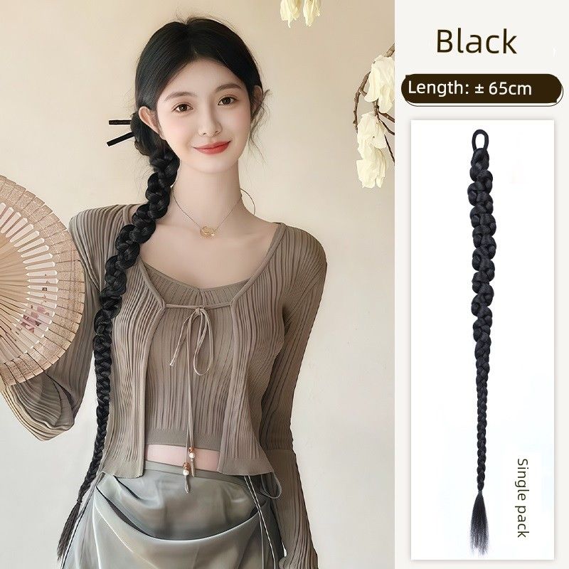 

False Braids Women s New Chinese National Style Side Artificial Twisted Braid Chinese Ancient Style Han Chinese Clothing Cheongsam Low Ponytail Wig Twisted Braid [Nature Black]]