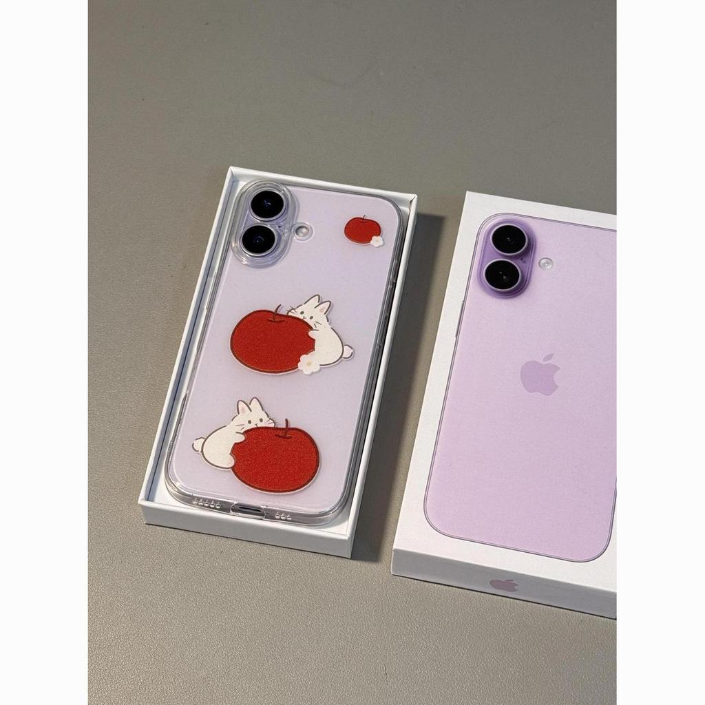 Apple Rabbit Transparent Korean Style Soft Case for iPhone 17 Pro Max, 15, 14, 13, 12, XR, 11 with Precise Cutouts