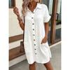 Women's Shirt Dress Solid Color Short-sleeved Lapel Cotton Linen Casual Loose Dress