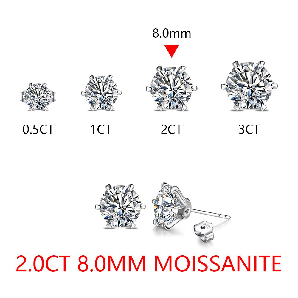 New Arrival 2.0 Carat Moissanite Gemstone Stud Earrings for Women Solid   Copper D color Solitaire Fine Jewelry