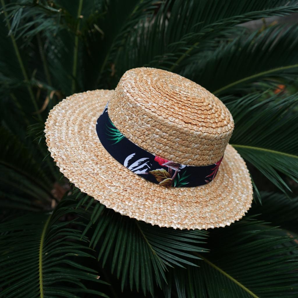 Retro Straw Wheat Ears Floral Stripes Men And Women Summer Shading Sun Protection Wide Brim Flat Top Top Hat Vacation Beach Straw Hat