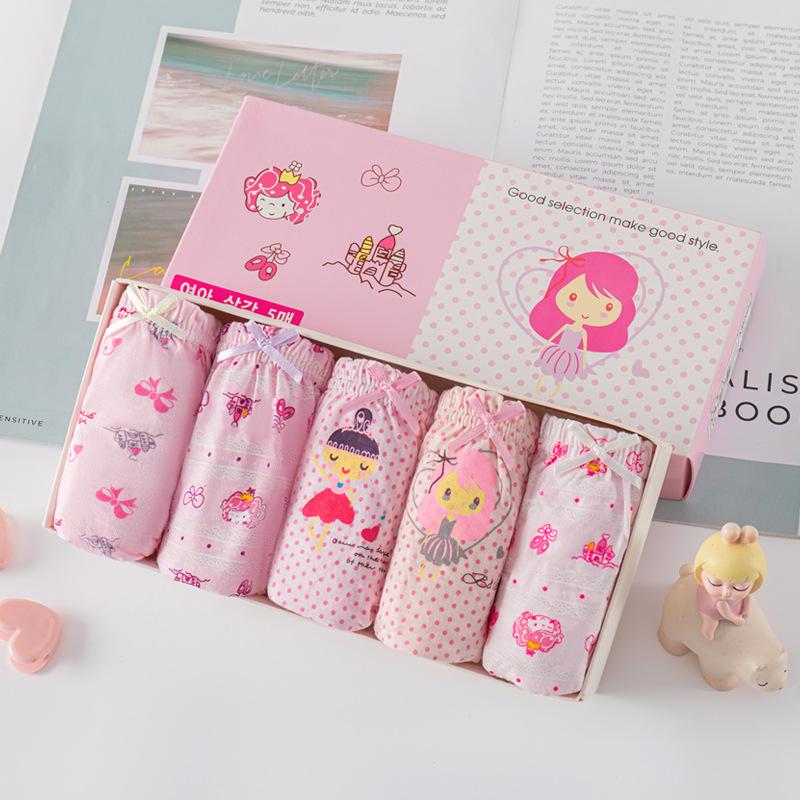 Korean Style Kids' Pure Cotton Cartoon Underwear - Medium & Large Girls' Triangle Shorts