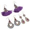 3 Pairs Ethnic Tassel Earrings Set Comfortable Lightweight Safety Vintage Ethnic Earrings for Women