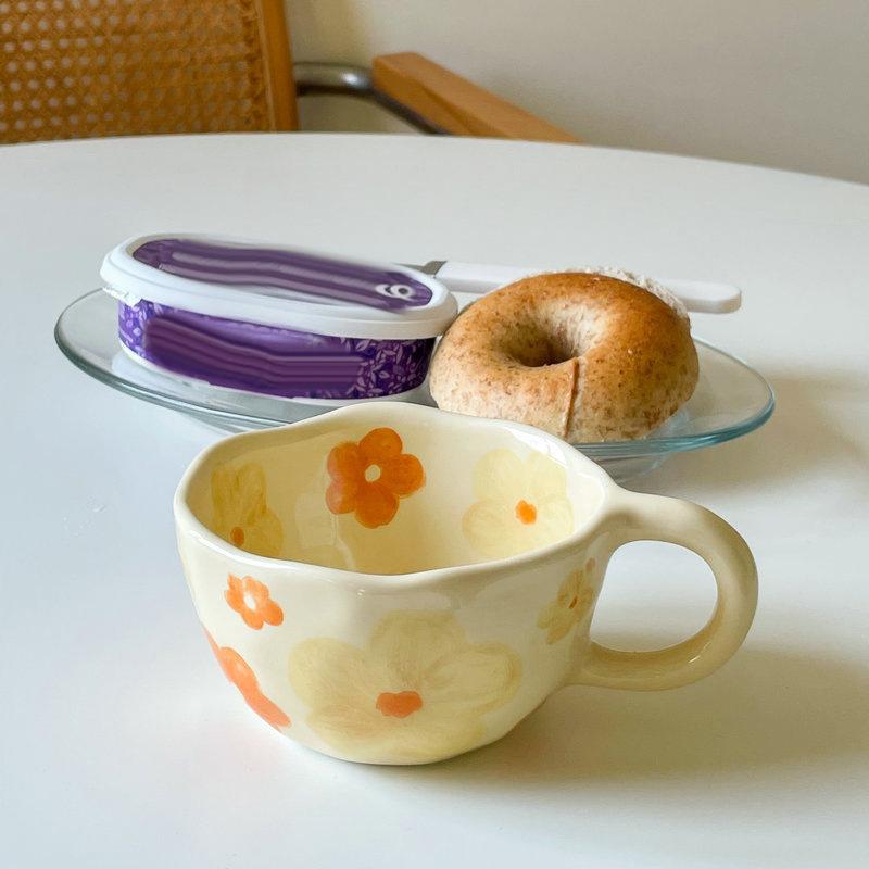Hand Pinched Irregular Flower Ceramic Mugs Coffee Cups Milk Tea Cup Ins Korean Style Oatmeal Breakfast Mug Drinkware Kitchen Cup
