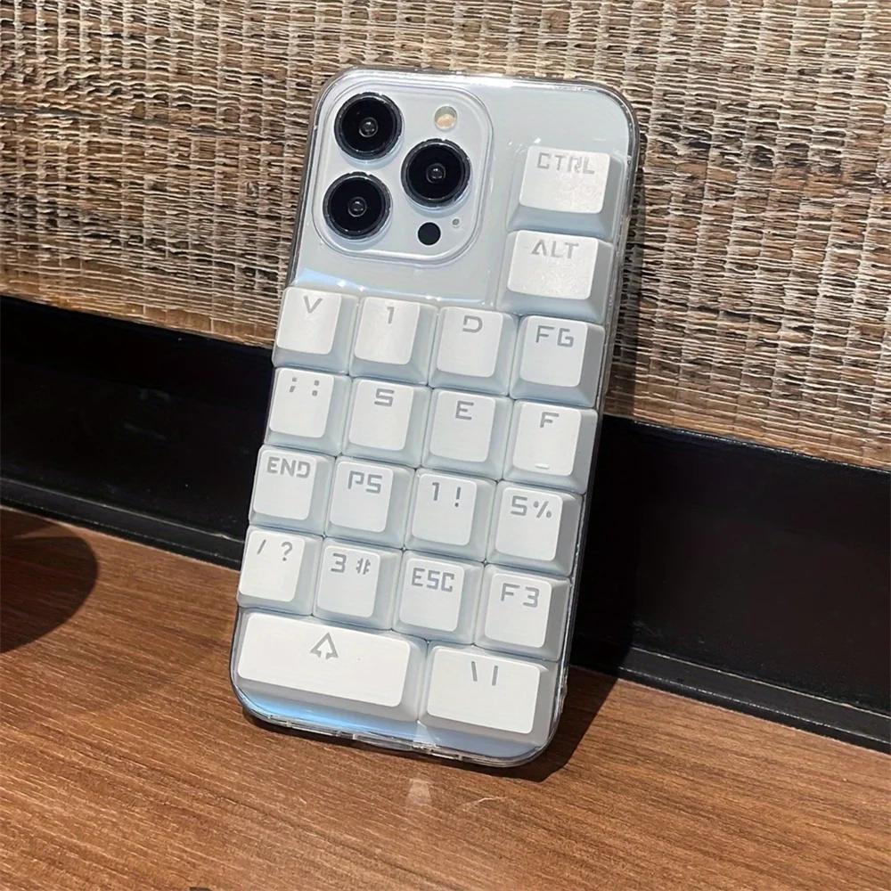 Funny Creative 3D Keyboard Clear Phone Case For iPhone 16 15 13 12 11 Pro Max 7 8 Plus X XS XR INS Cute Boy Girl Gift Soft Cover