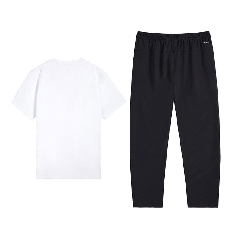 Li Ning Breathable Versatile Short Sleeve Comfortable Long Pants Sports Suit Unisex Sportswear Standard-White Black W873-1+V811-1