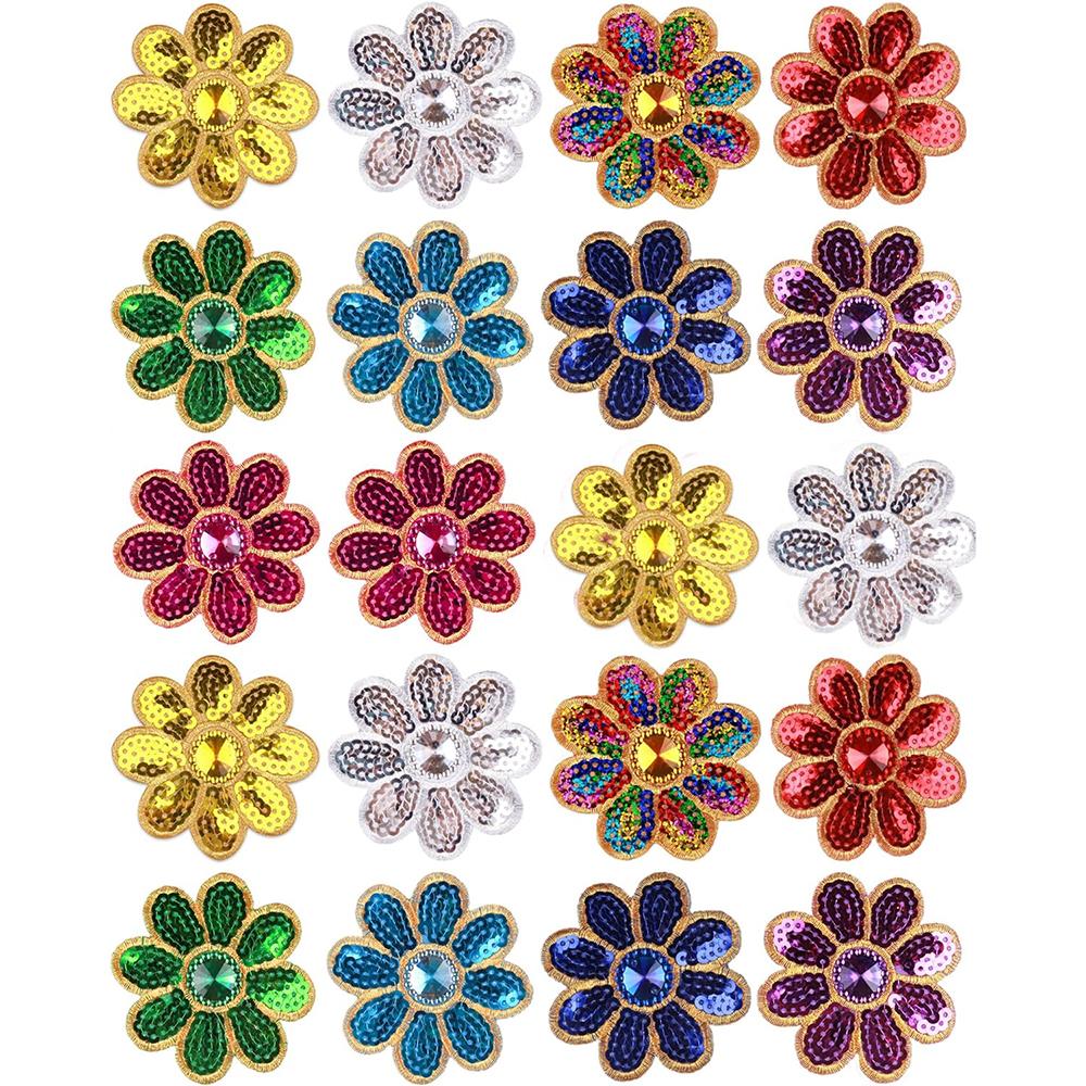 5Pcs Flower Sequined Appliques Beaded Appliques Floral Iron On Patches Repair