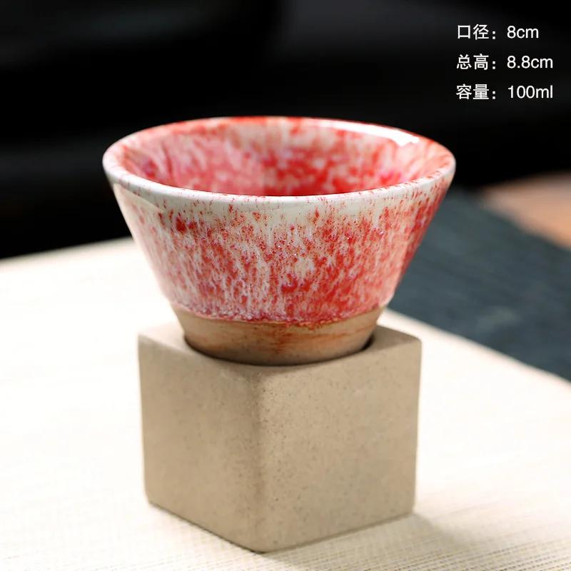 1pc 3.38oz Retro Conical Tea Cup with Base Coarse Pottery Coffee Cup Japanese Style Water Bottle for Home Office Drinkware Gifts