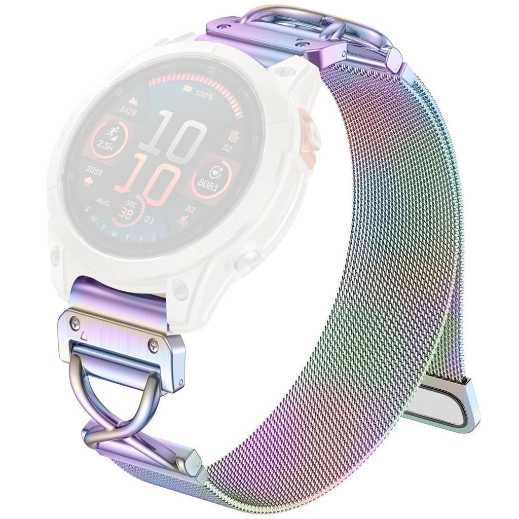 Mailänder Armband für Garmin Fenix 8 47mm/Fenix 7 Pro/Instinct 2 Galvanisierter Edelstahl Magnetisches Uhrenarmband mit X-förmigem Steg